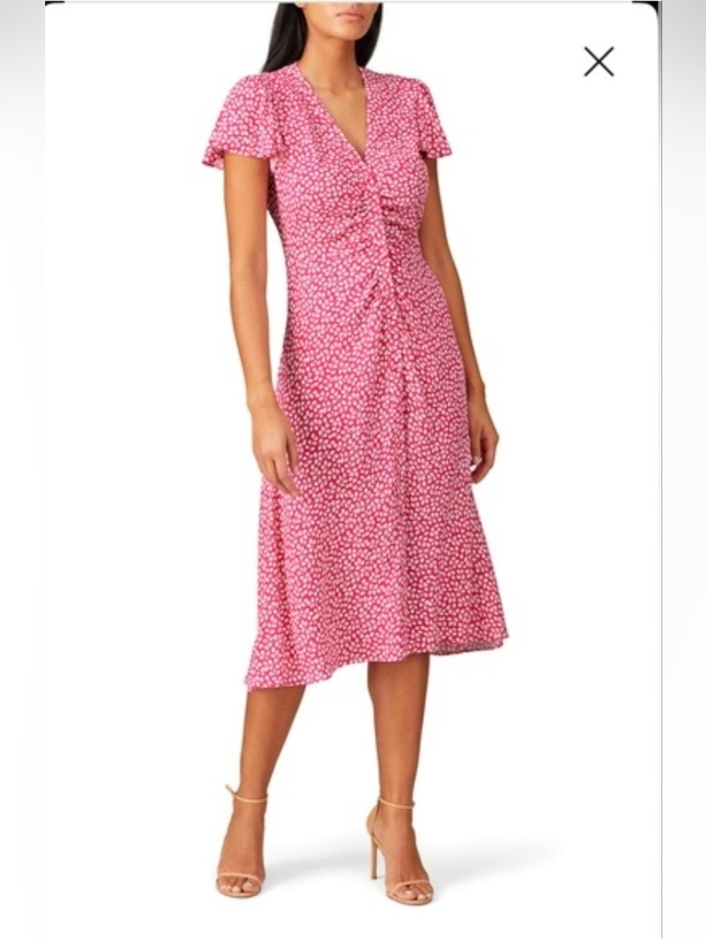 Diane Von Furstenberg Pink Floral Ruched Midi Dress